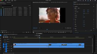 Premiere Pro interface showing woman's face