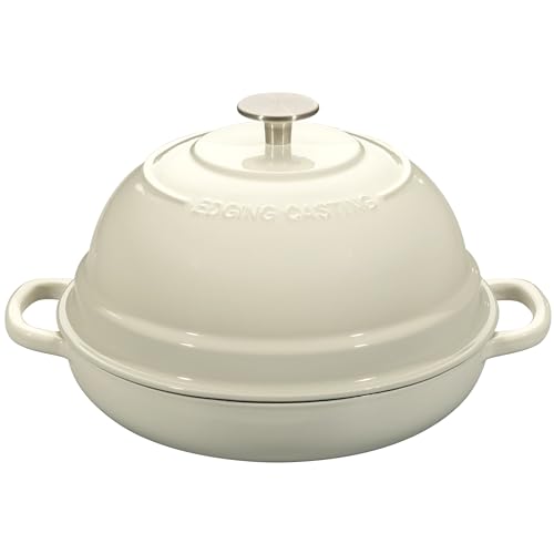 Edging Casting Enameled Cast Iron Dutch Oven Pot With Lid, Round Bread Oven for Homemade Sourdough Bread Baking, 6 Quart, White