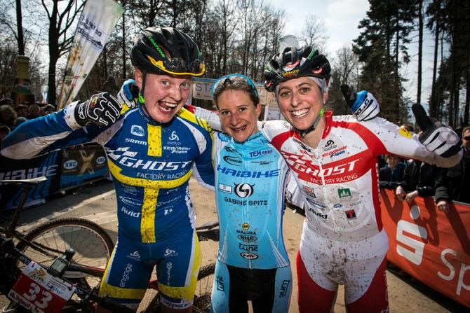 Elite women's podium: Alexandra Engen, Adelheid Morath and Katrin Leumann