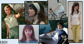 a collage of mood board images inspiring iris's fashion in the movie companion