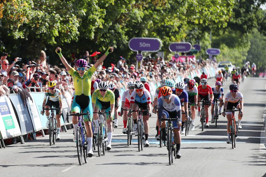 Georgia Baker wins the women's Commonwealth Games road race sprint