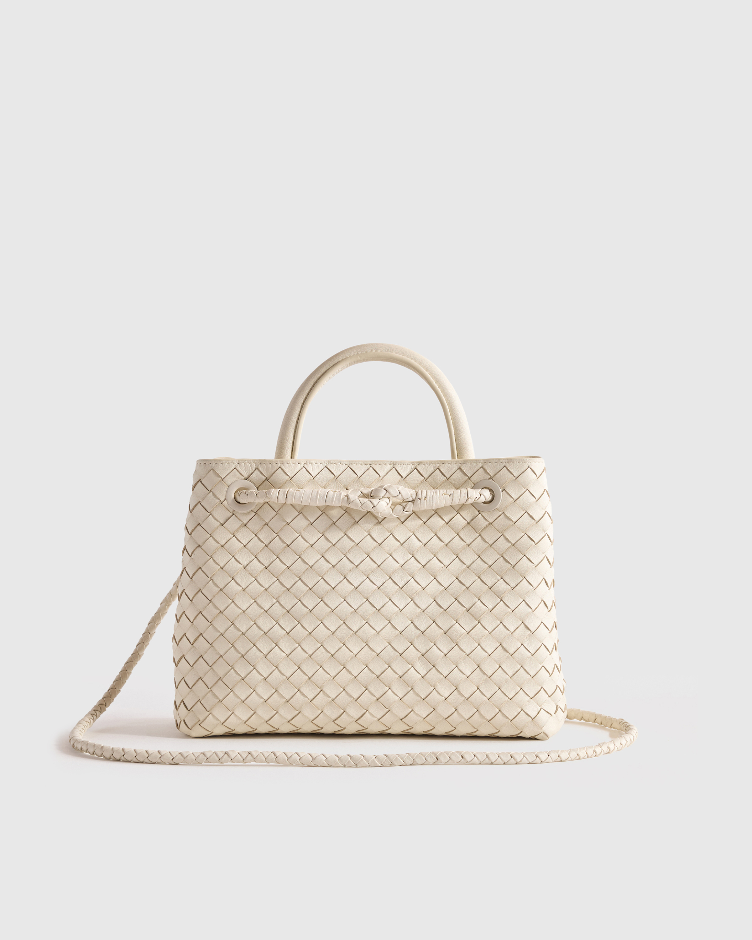 Italian Leather Handwoven Mini Satchel in Bone