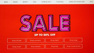 Boxing Day Sale homepage from Selfridges in past season