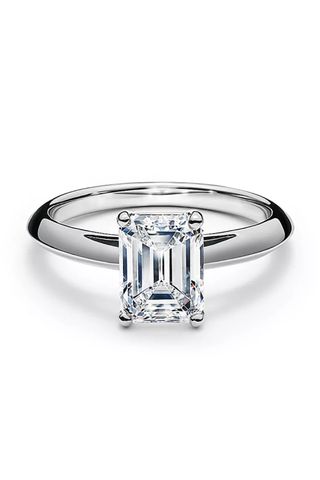 Tiffany & Co Novo Emerald-cut Engagement Ring with Pavé Diamond Platinum Band