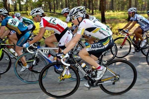 Amber Neben (HTC-Highroad) rides in the bunch.