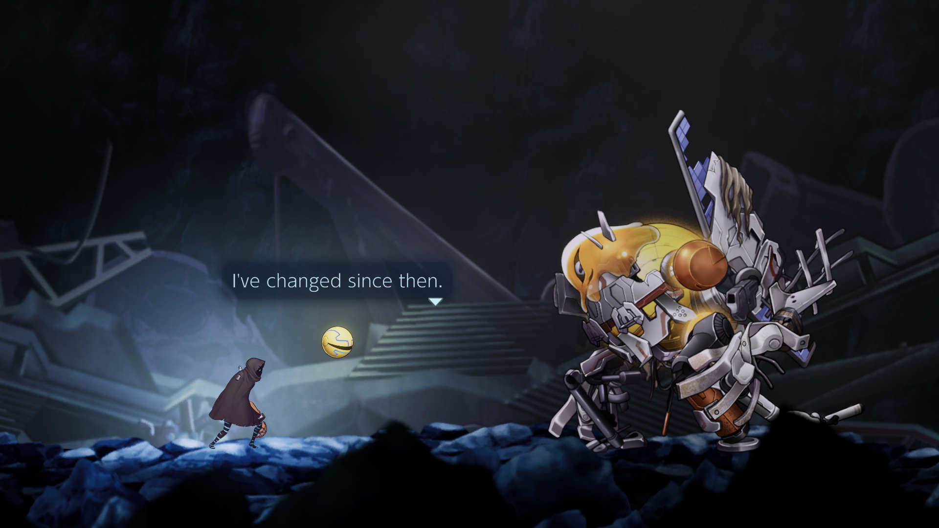 A strange, cyborg enemy approaching in Shadow Labyrinth.