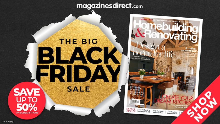 Black Friday subscription offer advert showing a black background with a cover of the December 2025 issue of Homebuilding &amp; Renovating magazine