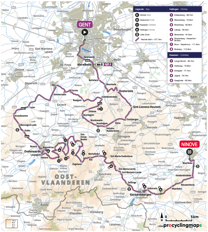 Omloop Het Nieuwsblad 2024 women's route map