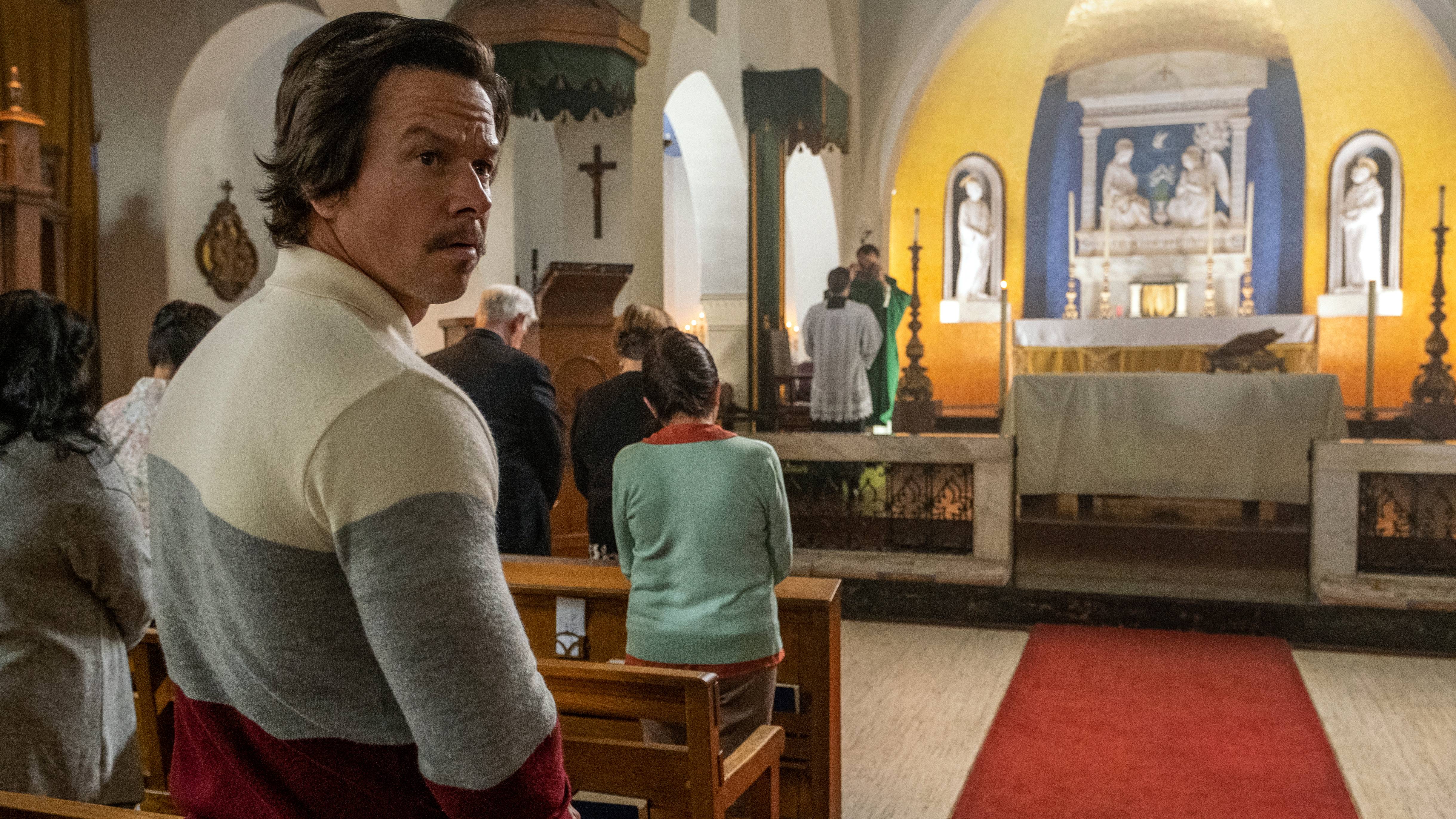 Mark Wahlberg in a church in Father Stu
