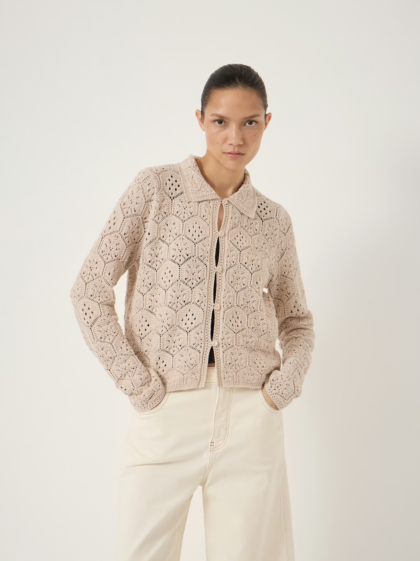 hush, Crochet Cotton Long Sleeve Cardigan