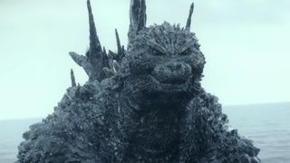 The more beastly, bumpy, dark grey design of Godzilla in Godzilla Minus One.