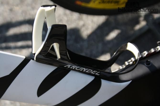 The Arundel Chrono bottle cages on Garmin-Sharp&rsquo;s bikes get a little extra gripper help with self-adhesive foam padding