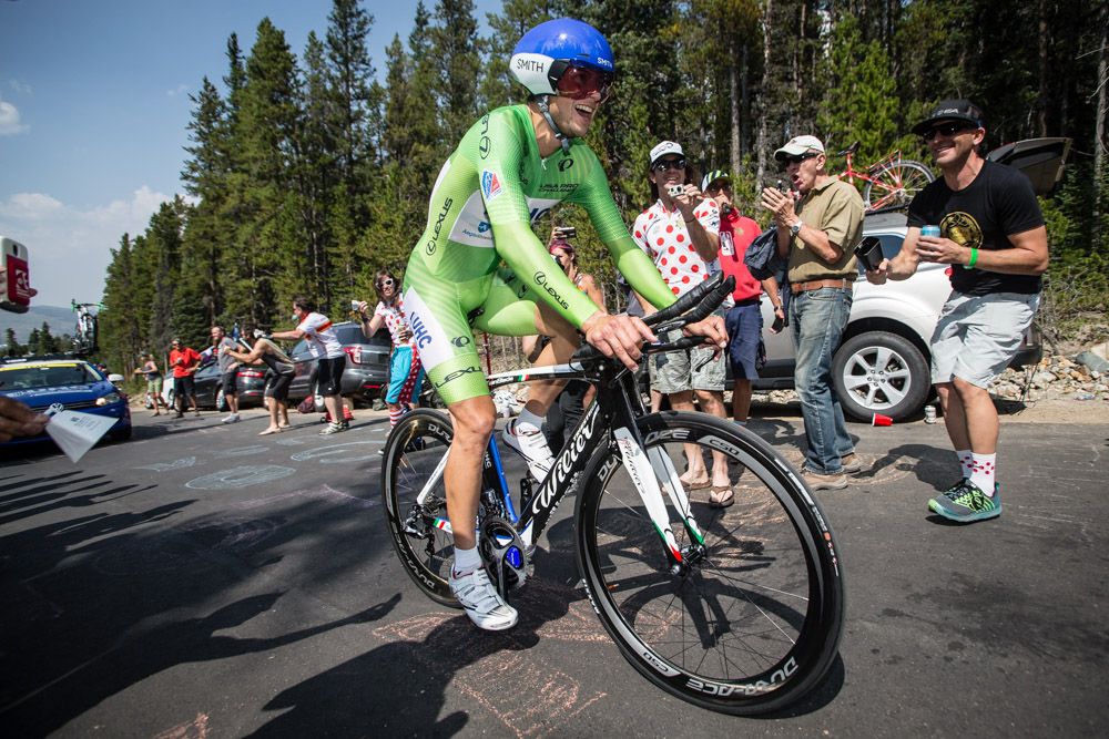 Kiel Reijnen (UnitedHealthcare) comes through wear the sprint leader jersey