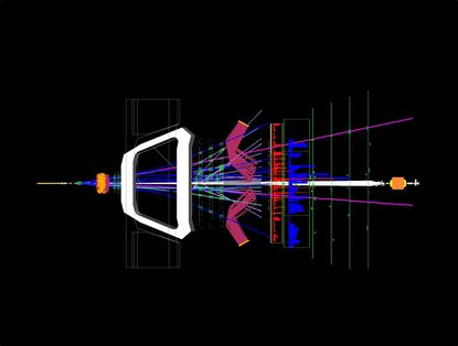 Two protons collide inside the Large Hadron Collider's LHCb experiment.