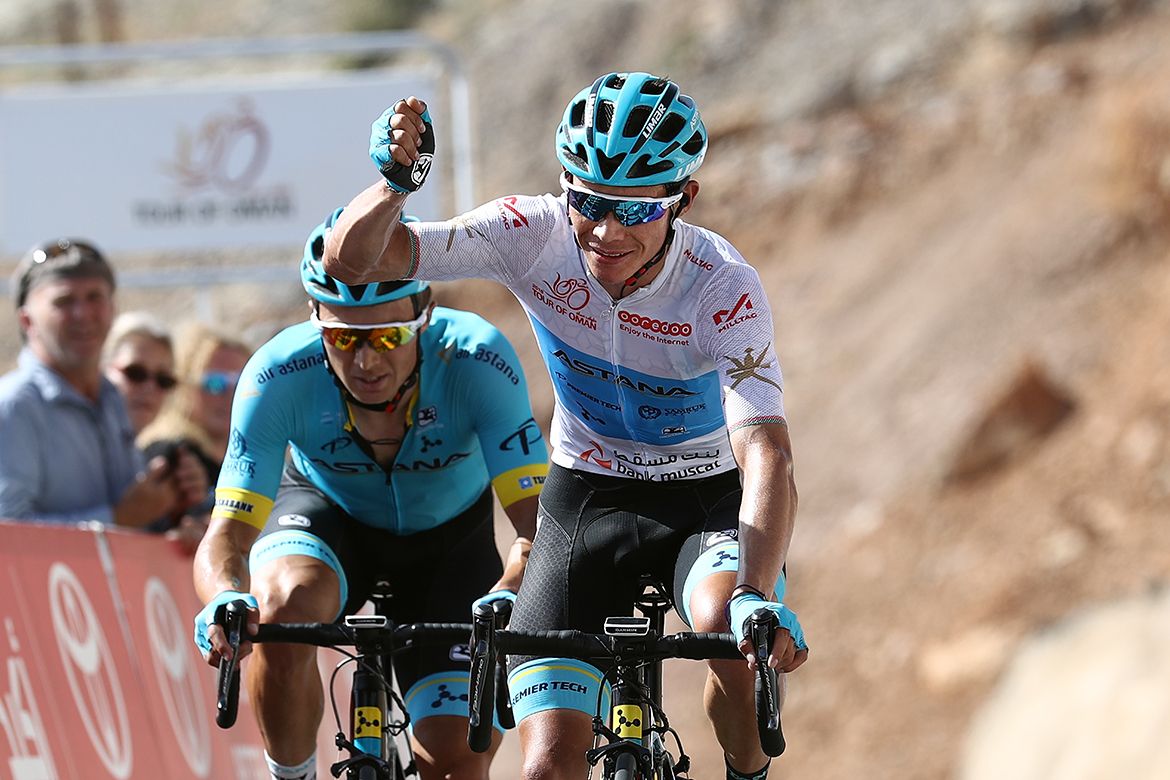 Miguel Angel Lopez leads Alexey Lutsenko (Astana) to the finish