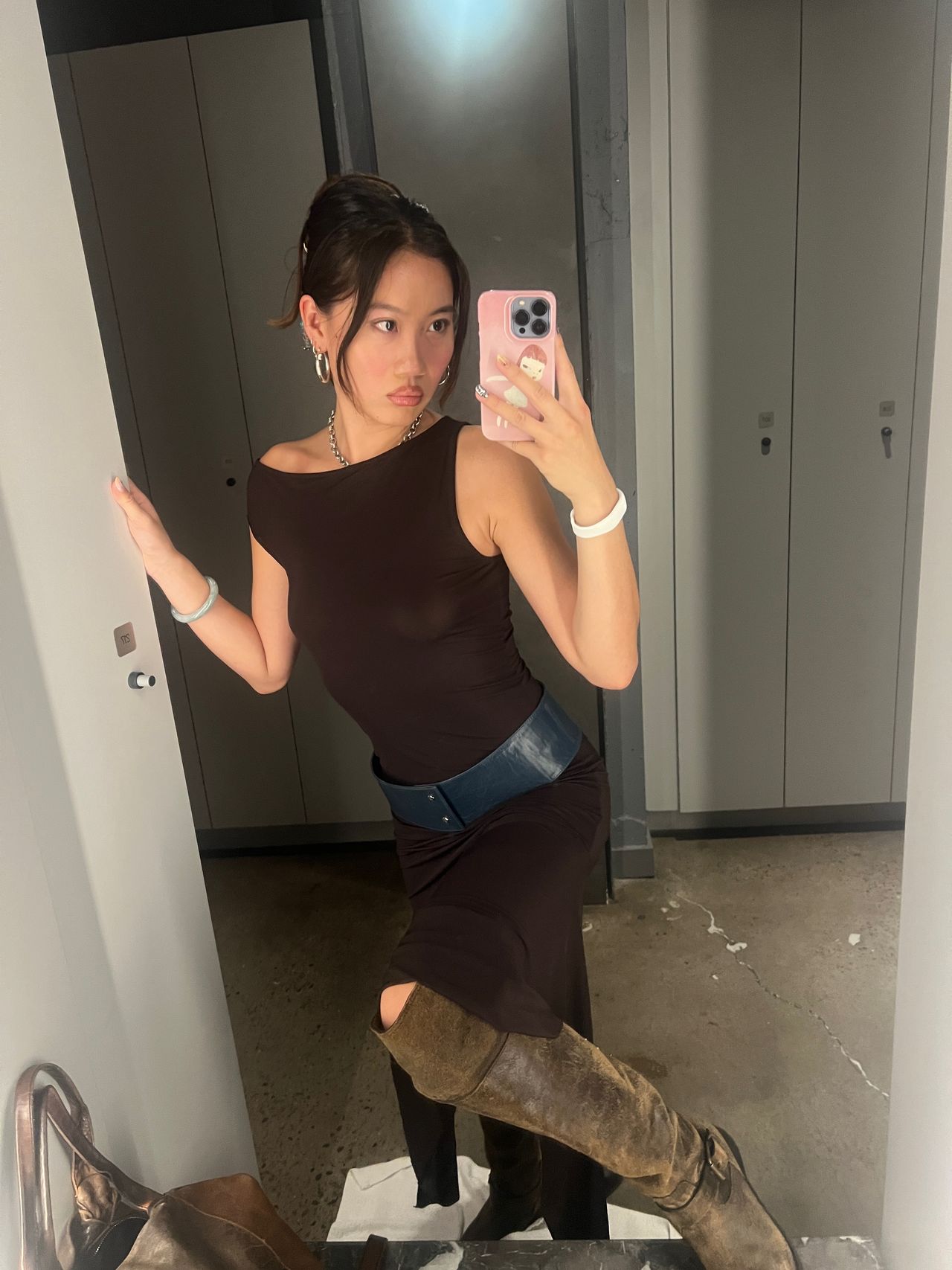 Vivian Li in the science lab wearing day to night outfits