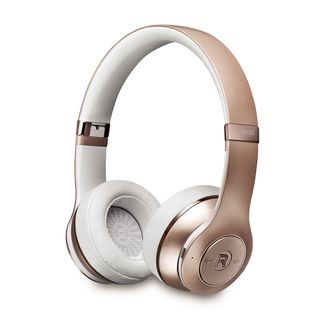 rose gold wireless headphone with adjustable headband and over ear cushions