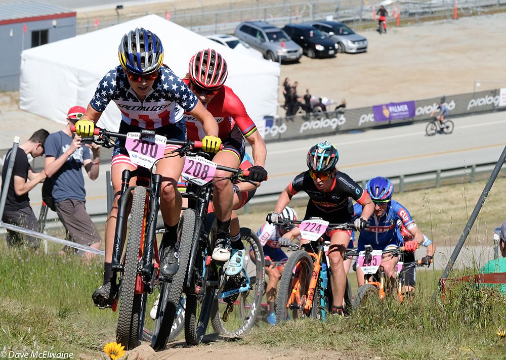 Kate Courtney (Specialized) attacking on the steepest climb