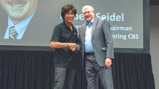 FOR-A America President Satoshi Kamemura, left, with SMPTE Past President Robert Seidel.