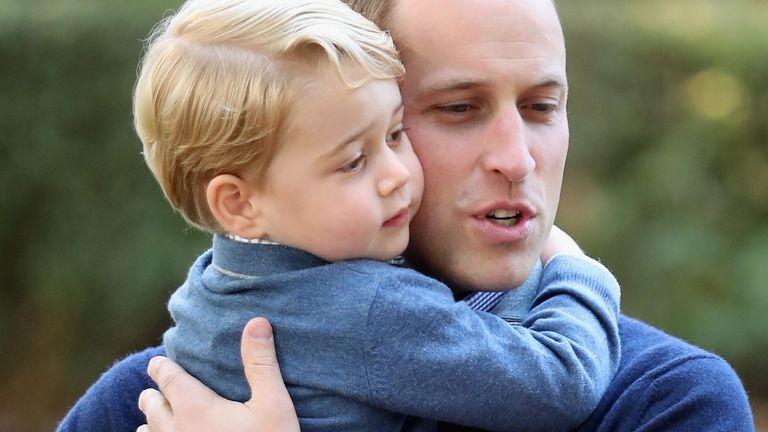 Prince George of Cambridge with Prince William, Duke of Cambridge at a children's party for Military families during the Royal Tour of Canada on September 29, 2016 in Victoria, Canada.