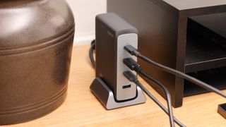 Anker Prime 240W GaN Desktop Charger on a wooden table