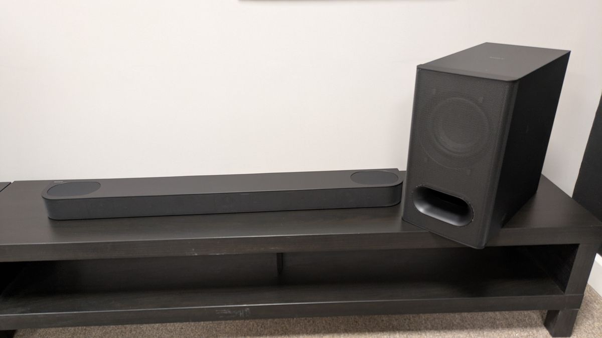 Sony Bravia Theater Bar 6 on dark wood stand
