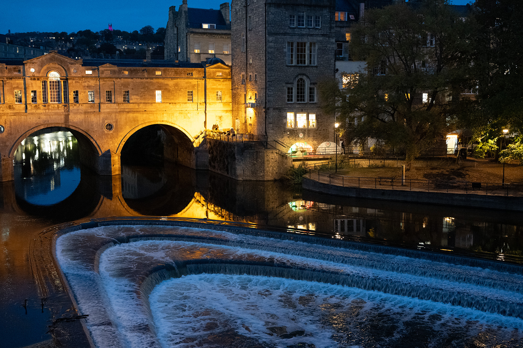 Night street photograph of weir