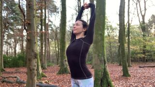 Stretching after a run wearing the Highlander Bamboo Base Layer Long Sleeve Top 