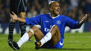 LONDON - OCTOBER 1: Juan Sebastian Veron of Chelsea appeals to the referee during the UEFA Champions League First Stage Group G match between Chelsea and Besiktas at Stamford Bridge on October 1, 2003 in London. (Photo by Shaun Botterill/Getty Images)