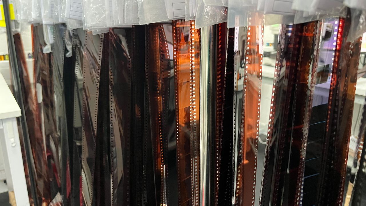 Disposable film camera being processed.