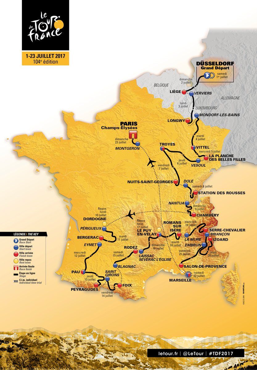 The 2017 Tour de France route map