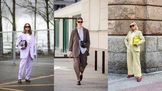 A composite of street style influencers showing how to style loafers with tailoring