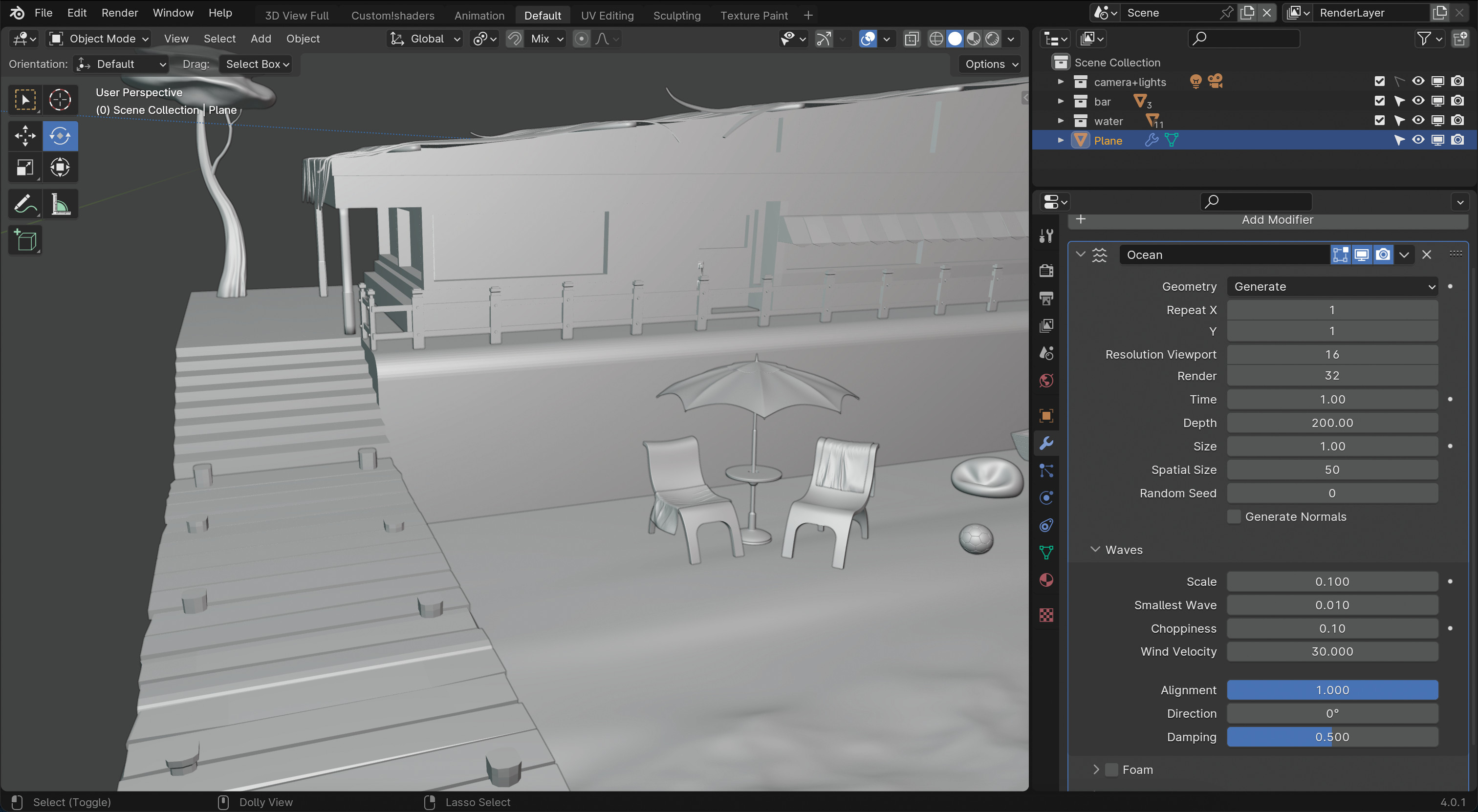 Using Blender Ocean to create a tranquil ocean scene