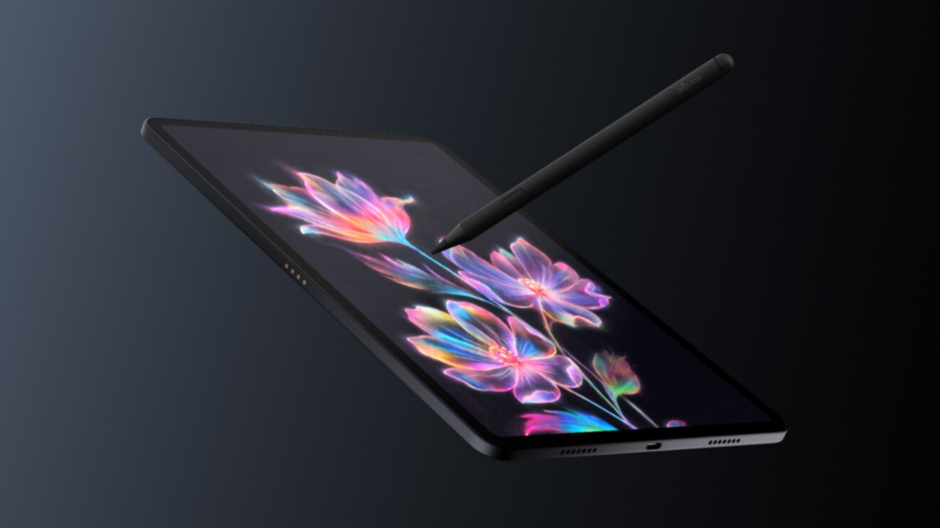 Amazon Alexa Tablet with stylus on a gray background