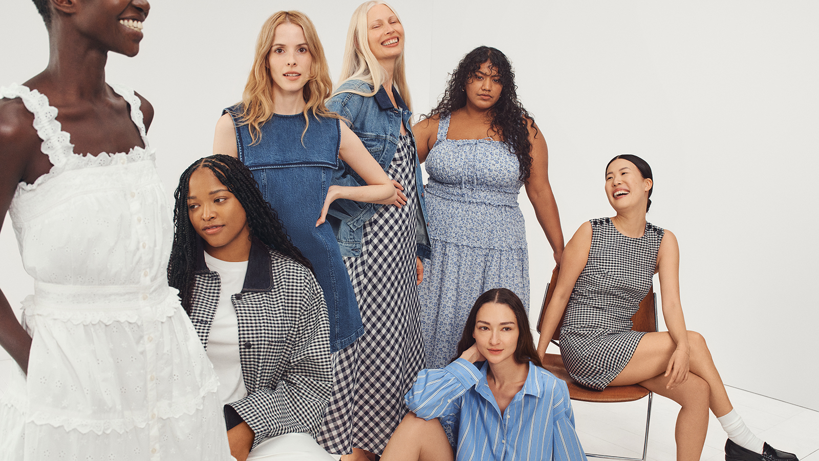 a group of female models wearing looks from the DÔEN x GAP collection