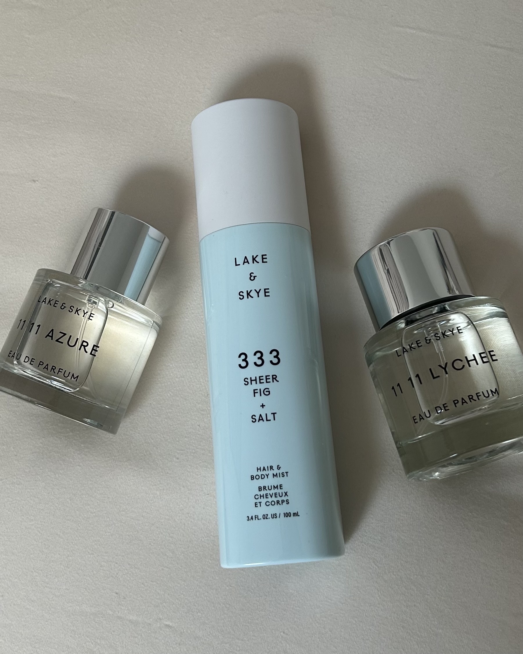 Lake & Skye fragrances lying next to one another.