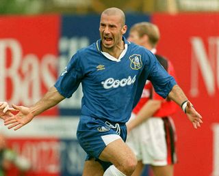 Gianluca Vialli celebrates after scoring for Chelsea against Nottingham Forest, September 1996