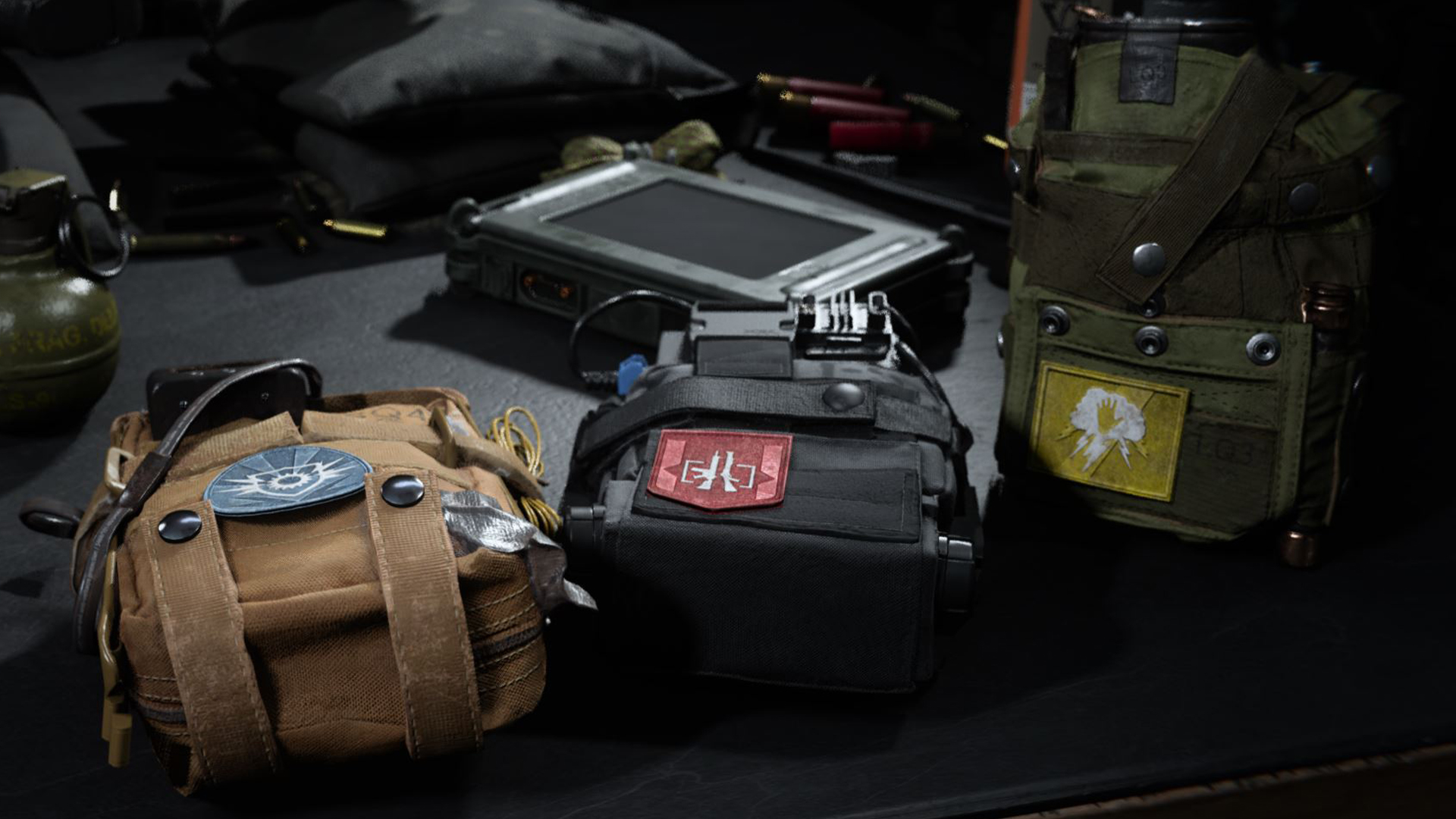 Bags of equipment on a table in Call of Duty: Warzone.
