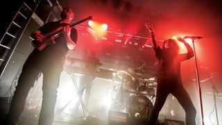 Haken's Ross Jennings throws some shapes on stage at The Garage