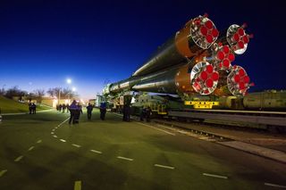 Soyuz TMA-15M Spacecraft on a Train