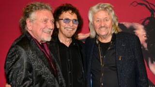 Tony Iommi, Robert Plant and Bev Bevan smile backstage at the Black Sabbath ballet
