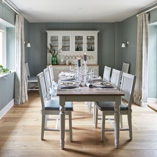 grey themed dining area with glassware