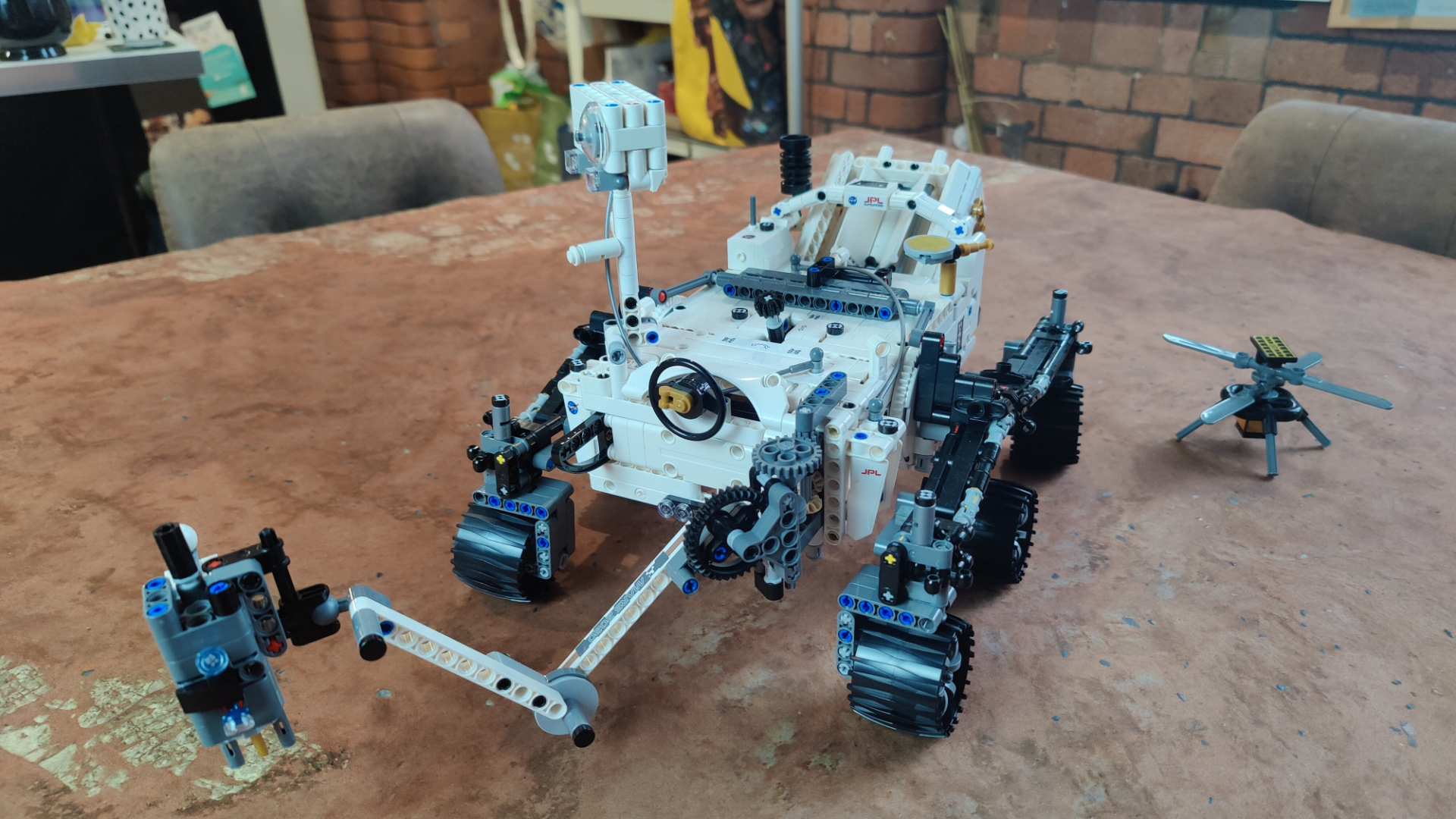 Close up photo of the Lego NASA Mars Rover Perseverance.