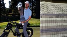 Ryan Gerard and a picture of his friend Cam Starr's scorecard containing two albatrosses
