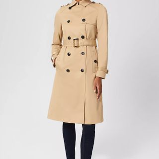 Hobbs Lisa Double Breasted Trench Coat, Beige Suede