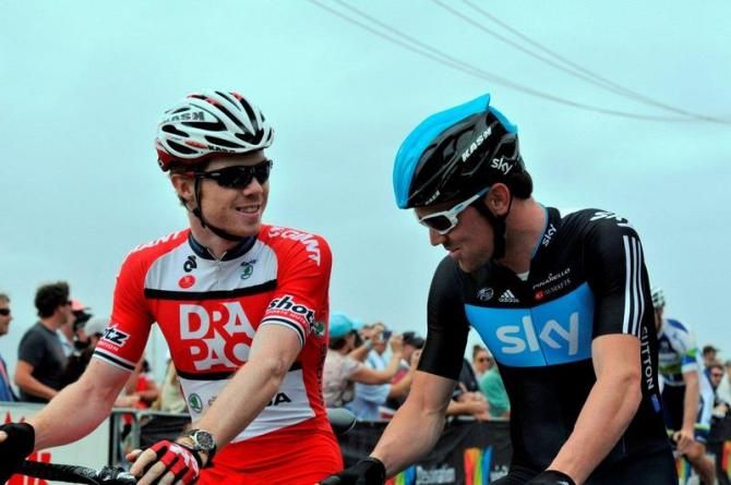 Thomas Palmer (Drapac) and last year's overall Grand Prix winner Chris Sutton (Sky)