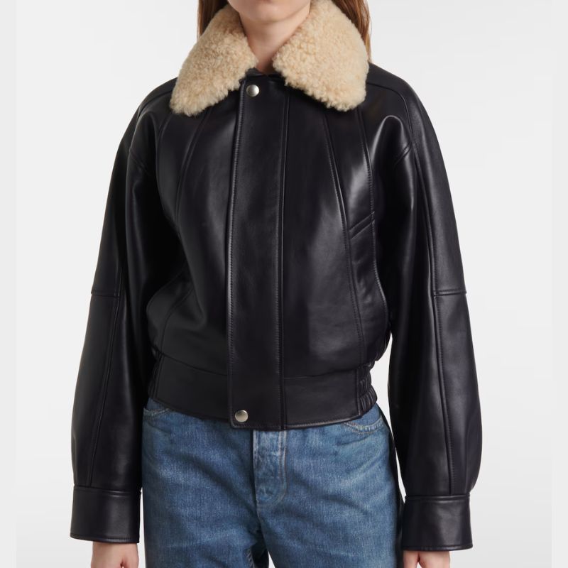 shearling-trimmed leather jacket