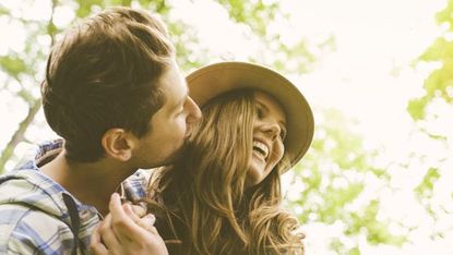Ear, Hat, Happy, Mammal, People in nature, Summer, Interaction, Love, Sunlight, Plaid, 