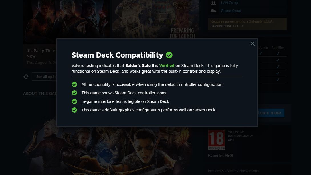 Baldur's Gate 3 verified Steam Deck