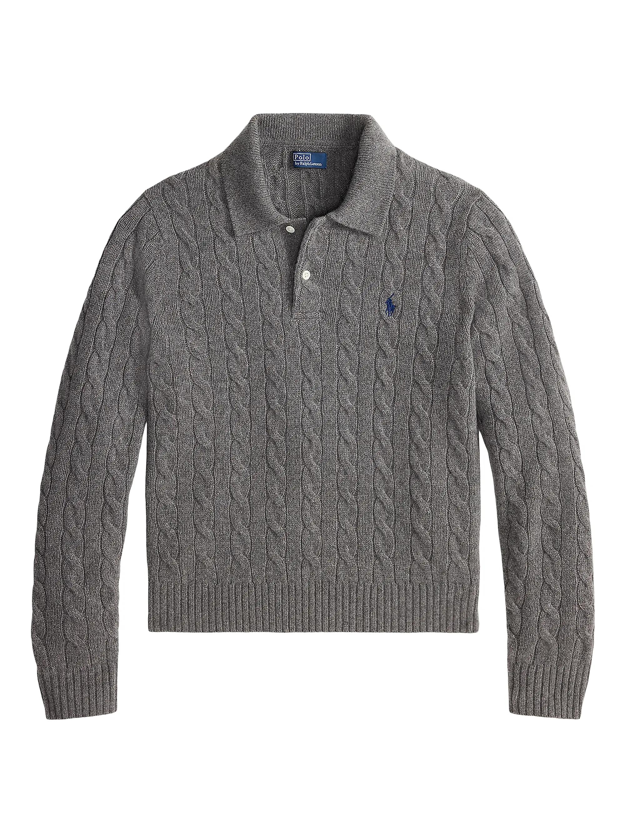 Cable-Knit Wool-Cashmere Polo Sweater